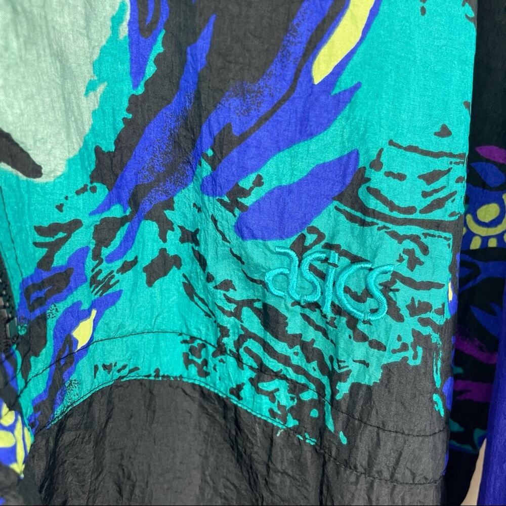 Vintage ASICS Blue Tiger Print Oversized Windbreaker Jacket Womenโs Size XL - Picture 4 of 9